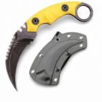 Karambit-Messer, D2-Stahl + Nylon-Fiberglas-Griff, Outdoor-Klauenmesser mit Kydex-Scheide, Edc-Gelb