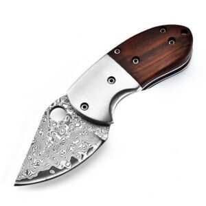 Mini-Mantis-Messer, Klappmesser aus Damaststahl, Holzgriff, Taschenmesser, tragbar, Auspacken