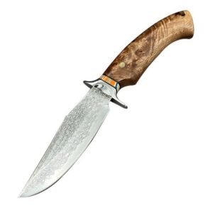 Maple Leaf Outdoor Damaskus Stahl gerade Messer handgefertigte Campingausrüstung