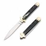 AKC Leverletto Messingschutz, seitlich öffnendes Messer aus schwarzem Horn