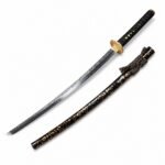 Handgefertigtes gehämmertes schwarzes Samurai-Messer mit feststehender Klinge von Ghost