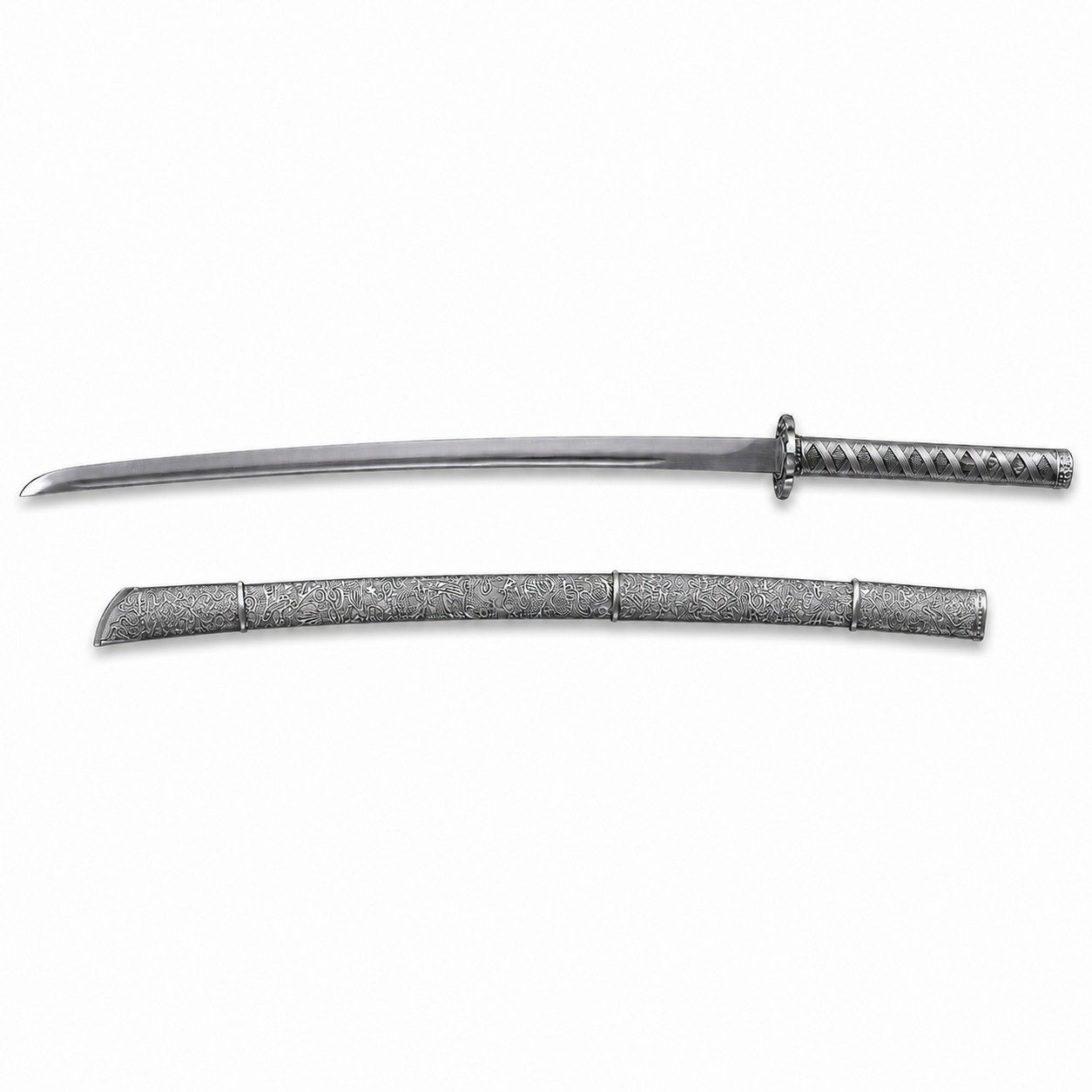 47238-main-white-clean Silbernes Drachenkriegermesser mit fester Klinge