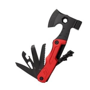 Multifunktionale Survival-Axt-Zange, Klappmesser, Zange, Hammer mit Feuerstein, Mehrzweckwerkzeug, tragbare lebensrettende Axt – ROT