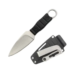 Gerades Outdoor-Messer, hohe Härte, Schärfe, taktisches kleines gerades Messer, mit K-Scheide A-7 Stonewashed/Schwarzer Griff