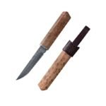 Geschmiedetes Damaststahlmesser mit hoher Härte und tragbarem Griff. Camping-Holzmesser mit weißem Schatten