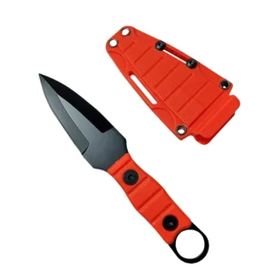 Gerades Outdoor-Messer, hohe Härte, Schärfe, taktisches kleines gerades Messer, mit K-Scheide A-4 Schwarz/Orange-Griff